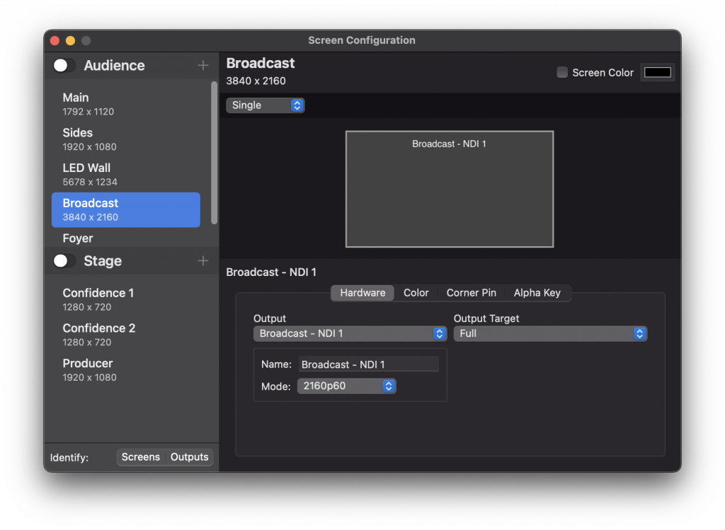 Screen configuration options in ProPresenter