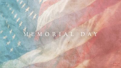 Memorial Day graphic with flag in background